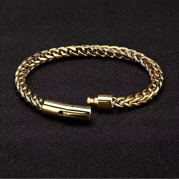 Men 18k Gold Plated Chain Stainless Steel Bracelet - Picture 1 of 4